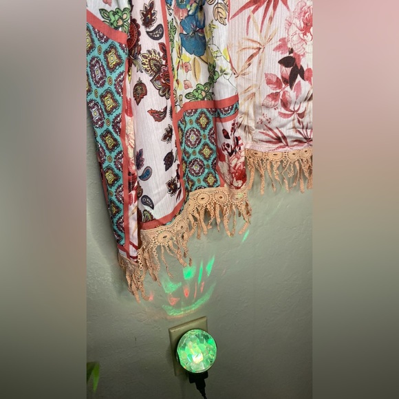 Women’s Bohemian patchwork blush combo with tassels kimono/coverup kimono - Picture 4 of 12